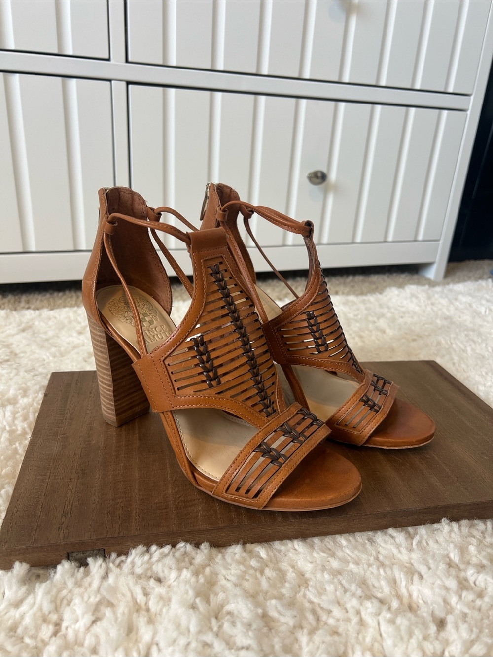 Vince Camuto Tan Strappy Block Heel Sandals